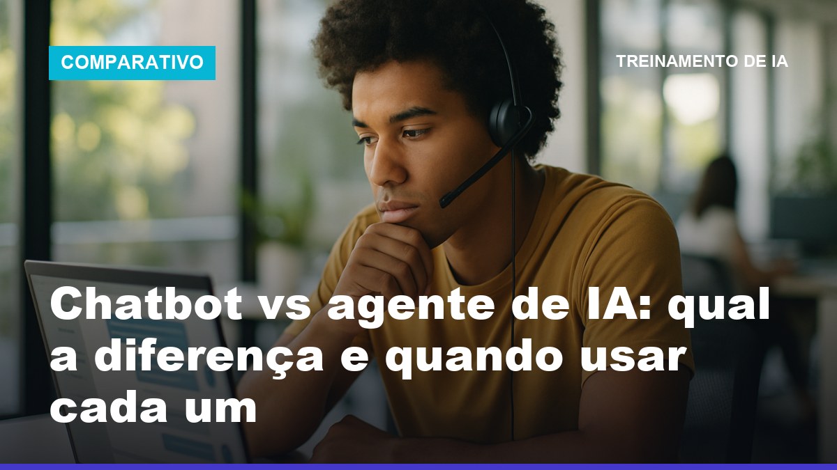 Comparação entre chatbot e agente de IA numa tela de atendimento ao cliente no notebook