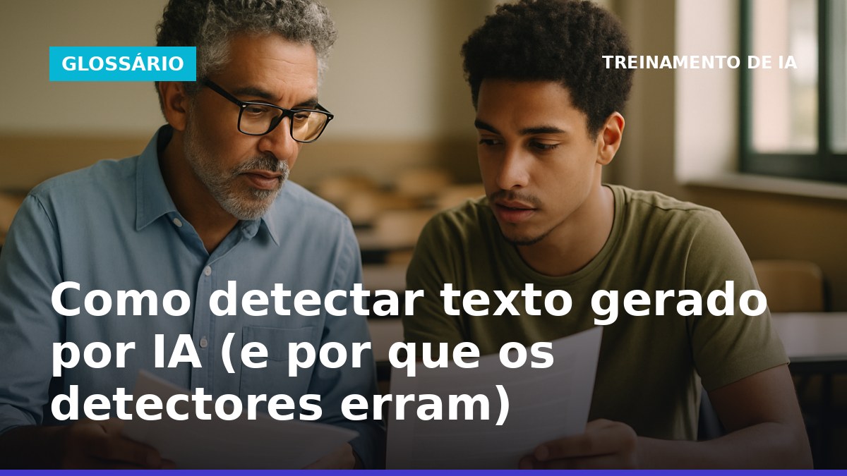 Professor brasileiro analisando texto com estudante para detectar sinais de IA em redações