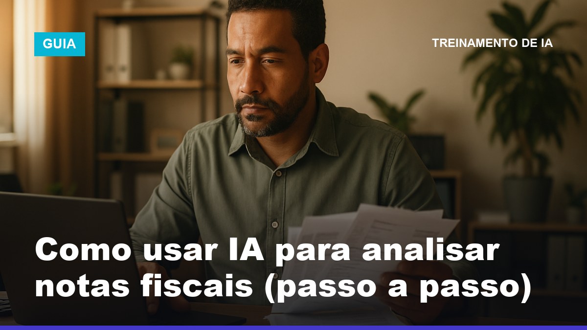 Contador brasileiro usando inteligência artificial para analisar e extrair dados de notas fiscais no computador