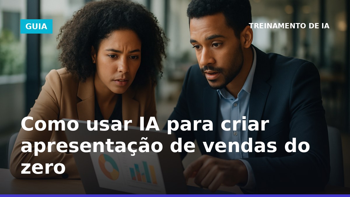 Profissionais brasileiros usando IA para criar apresentação de vendas em laptop