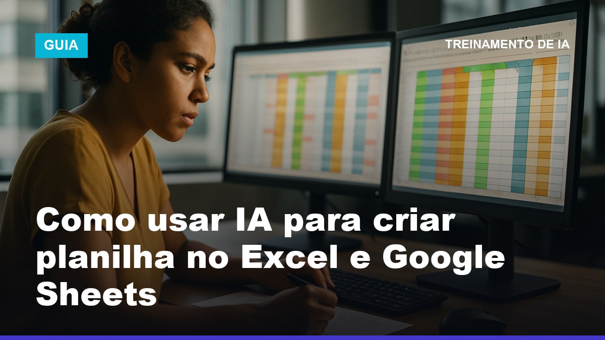 Profissional brasileira usando inteligência artificial para criar e automatizar planilhas no Excel com fórmulas geradas por IA