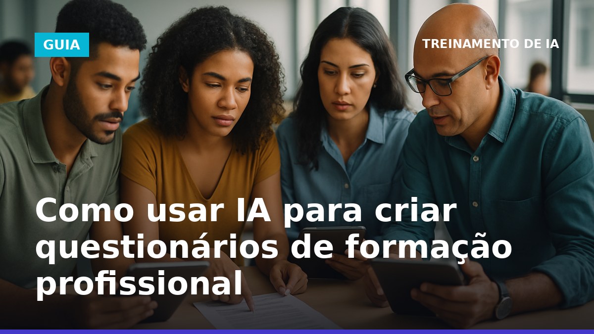 Profissionais brasileiros criando questionário de formação com IA em ambiente corporativo