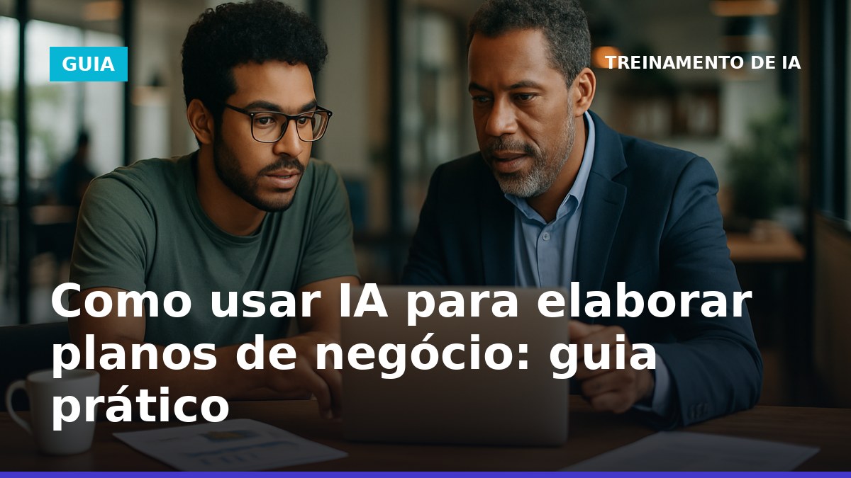 Empreendedores brasileiros usando IA em laptop para elaborar plano de negócio