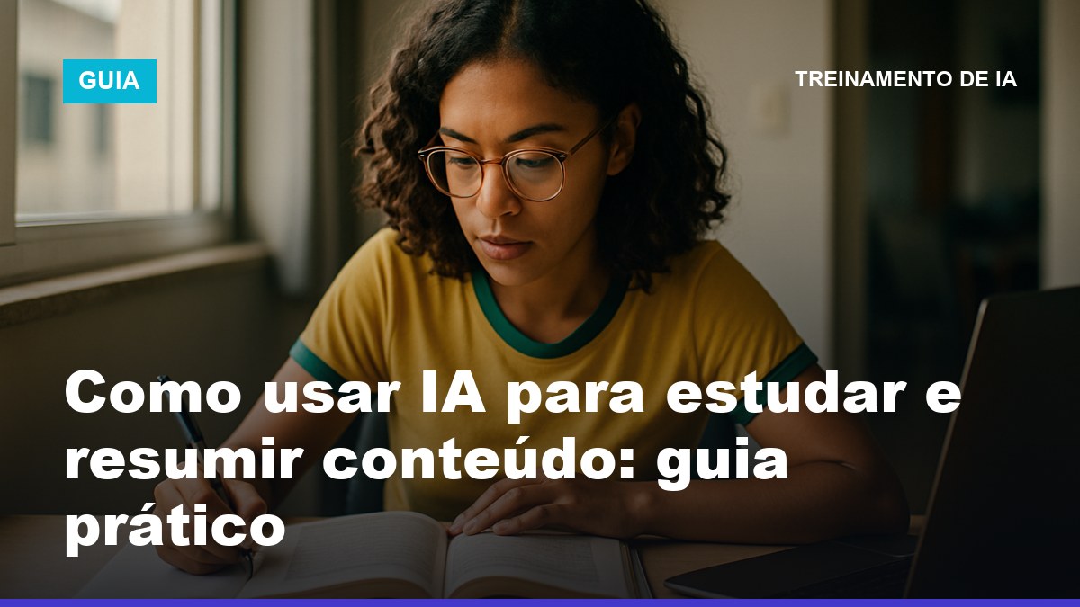 Estudante brasileiro usando inteligência artificial no notebook para resumir conteúdo e estudar de forma mais eficiente