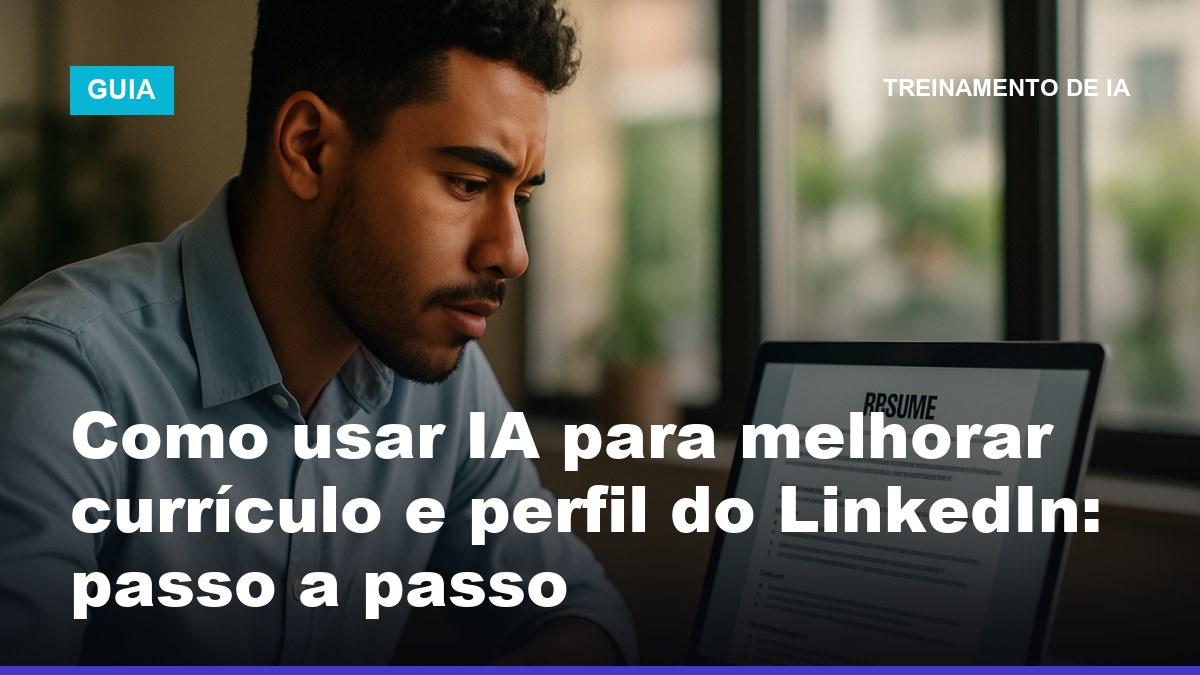Jovem profissional brasileiro usando inteligência artificial para melhorar currículo e perfil do LinkedIn no computador