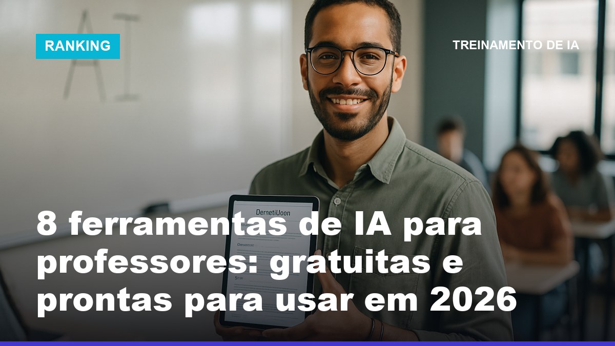 Professor brasileiro segurando tablet com plano de aula gerado por IA em sala de aula moderna
