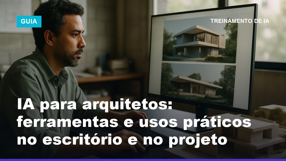 Arquiteto brasileiro analisando renders gerados por inteligência artificial no monitor do escritório de arquitetura