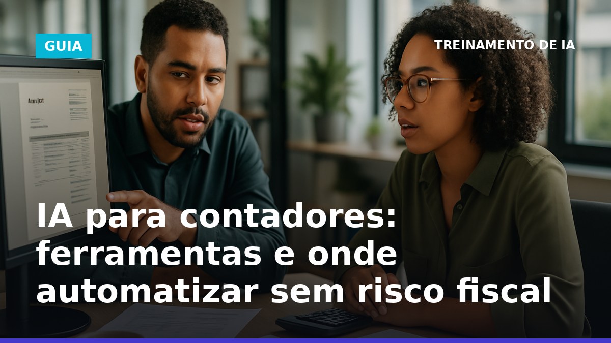 Contadores brasileiros usando IA para ler e organizar notas fiscais em escritório moderno