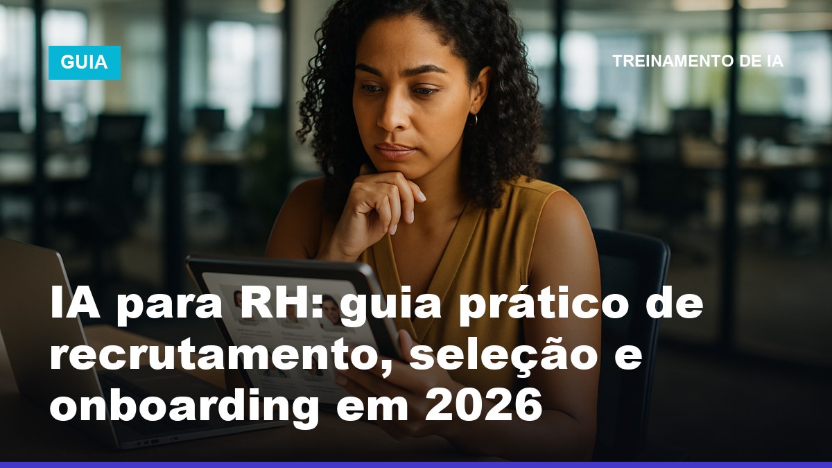 Profissional de RH brasileira analisando currículos com suporte de inteligência artificial em escritório moderno