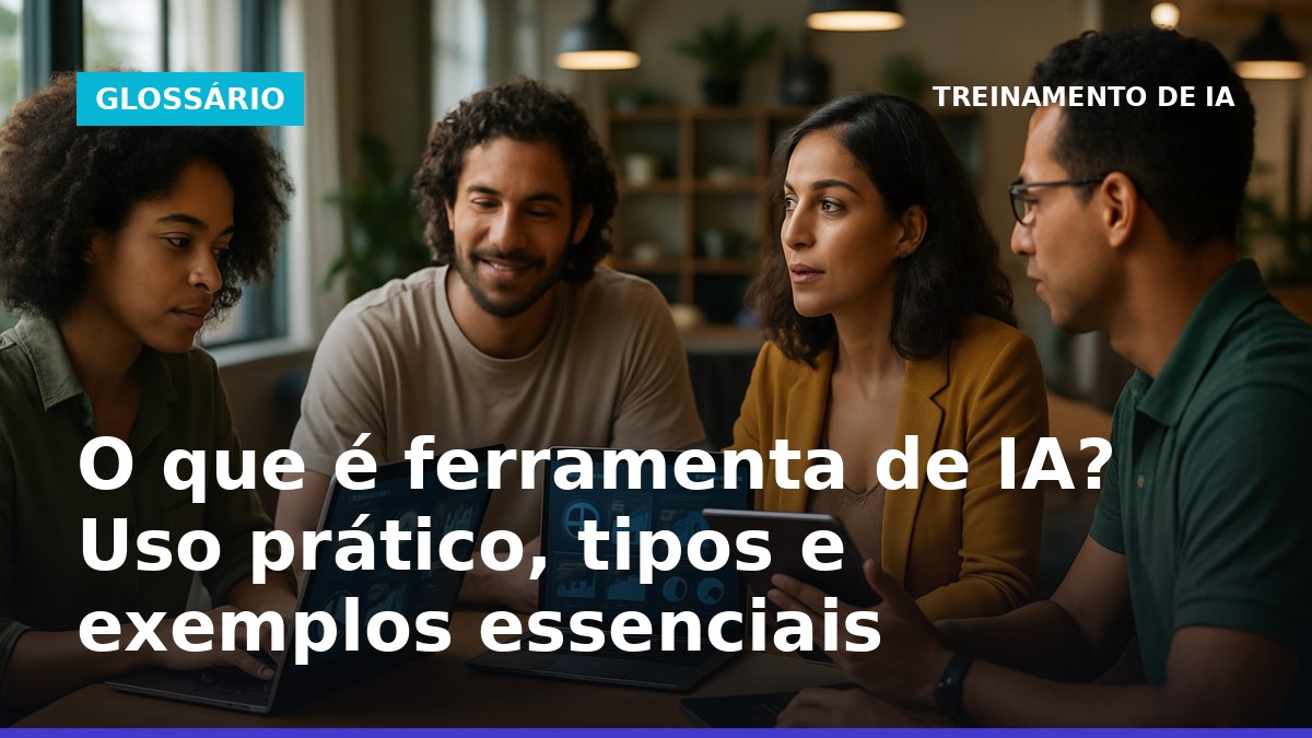 Profissionais brasileiros usando ferramentas de IA em laptops para análise de dados no escritório