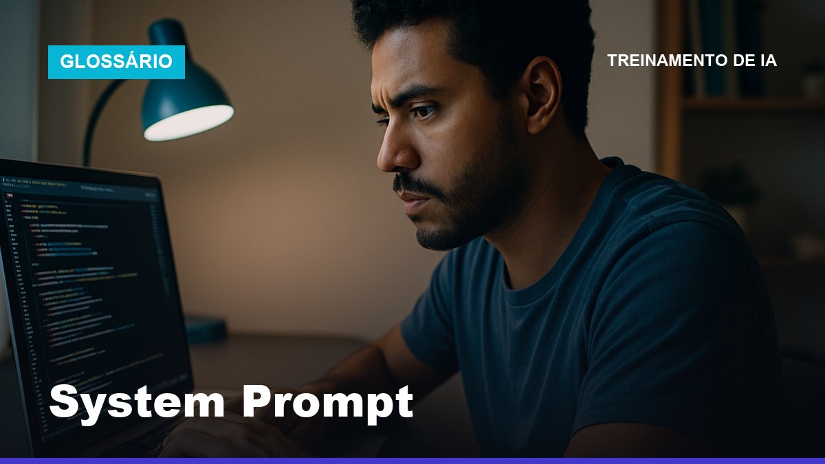 Desenvolvedor brasileiro configurando um system prompt de inteligência artificial para personalizar o comportamento de um assistente de IA