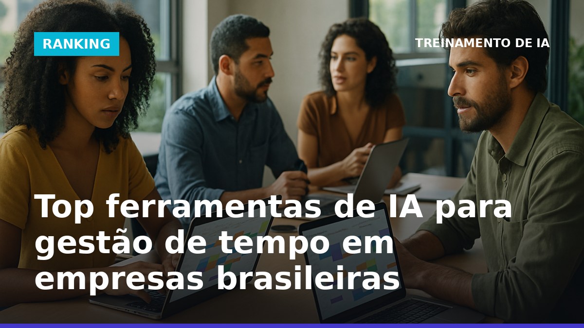 Profissionais brasileiros usando ferramentas de IA para gestão de tempo em escritório moderno