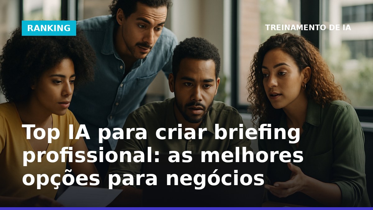 Equipe brasileira analisando briefing profissional gerado por IA em notebook