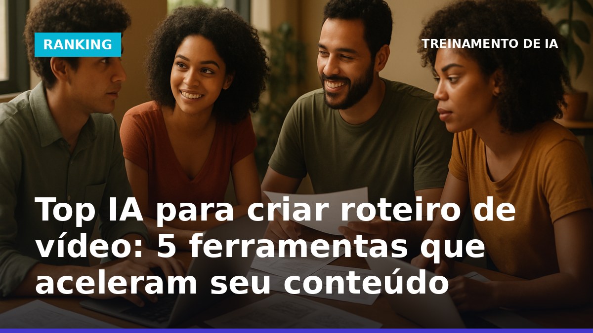 Equipe brasileira criando roteiro de vídeo com IA em ambiente colaborativo