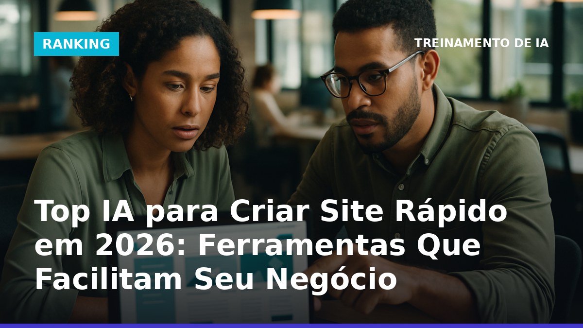 Dois profissionais brasileiros analisando site criado rapidamente por IA em coworking